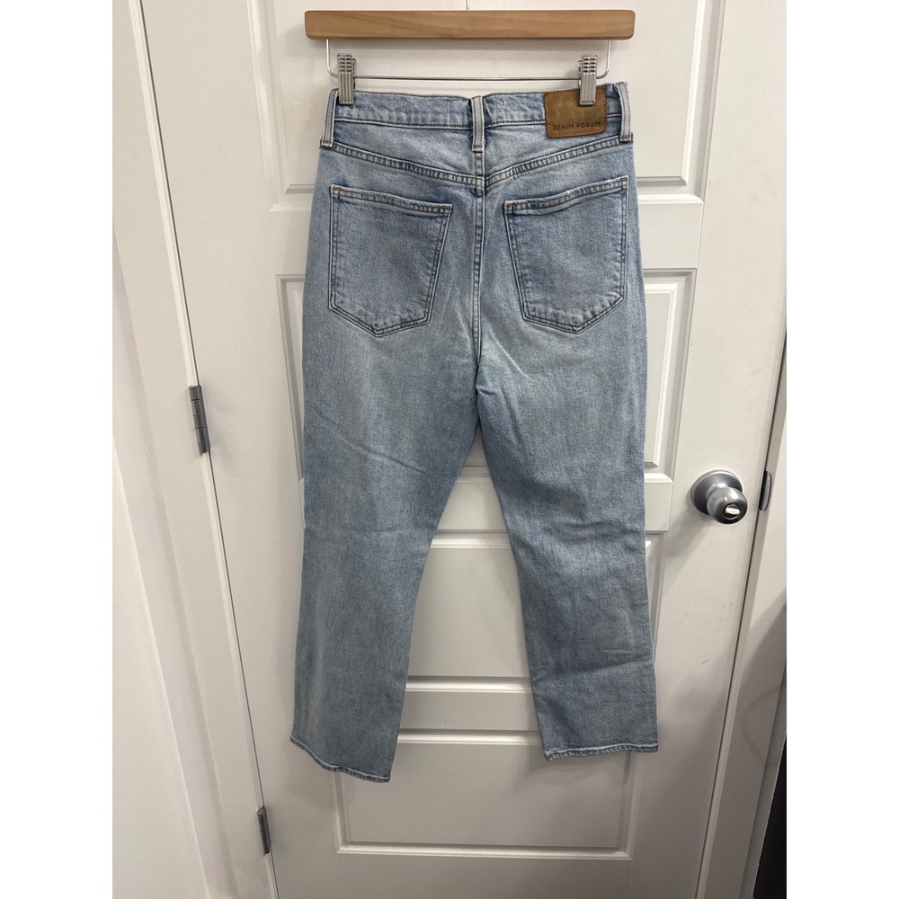 Denim Forum The Arlo High Rise Straight Distressed Jeans Light Wash Blue 27 - Picture 4 of 4